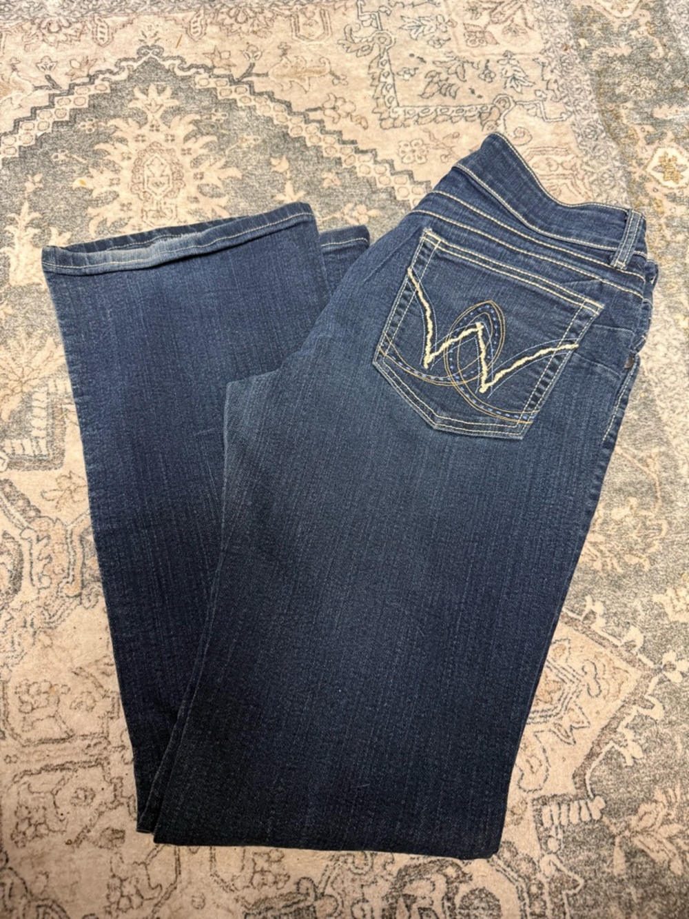 Wrangler Dark Blue Wide Leg Jeans with Contrast Pocket Stitching